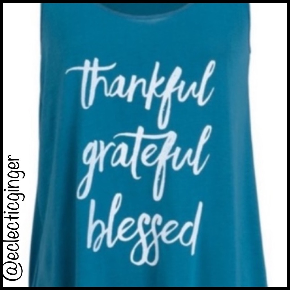 Thankful Grateful Blessed turquoise white racerback tank top S M L XL